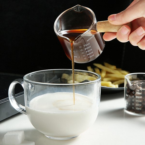 75ML Træhåndtag Glas Kaffe Målekop Espresso Mælk Lat A