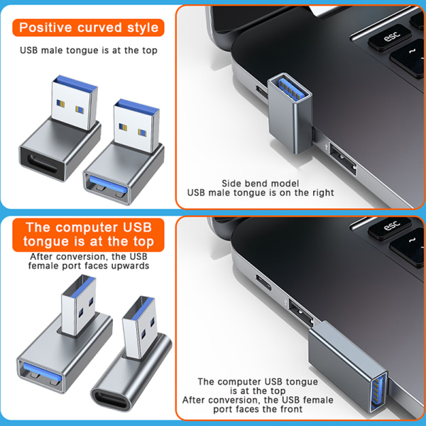 90 grader vänster höger upp och ner Vinklad USB 3.0 A Hane Till Hona Ex Black 1