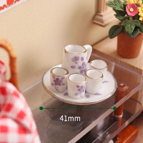 1Set 1:12 Dollhouse Miniature Tea Set Posliiniset teemukit Kannut w