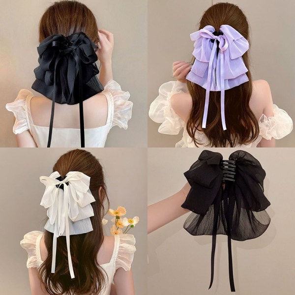 Fashion Bowknot Ribbon Hair Claws Hestehale Grab Clip Temperamen Purple