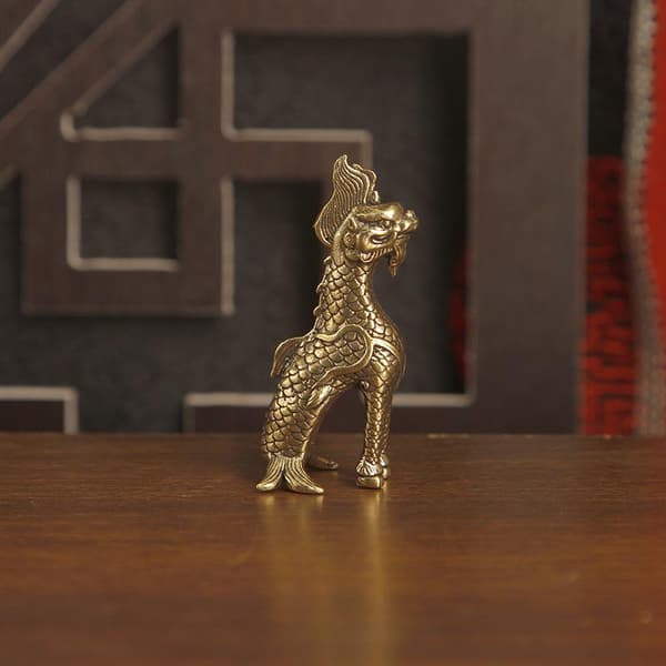 Messing liten statue skrivebordspynt mytiske dyrefigurer D A9