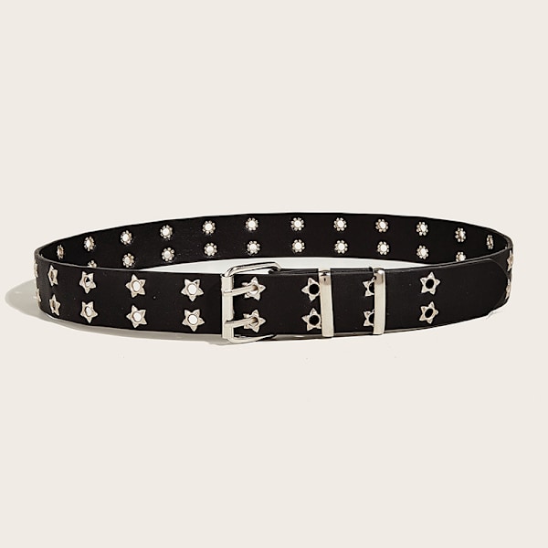 Punk Style Star dubbelknäppt bälte midjerem Hollow Out Lea Silver