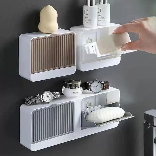 Väggmonterad fällbar dränerande tvålkopp med dammtätt lock Gray 2 grid