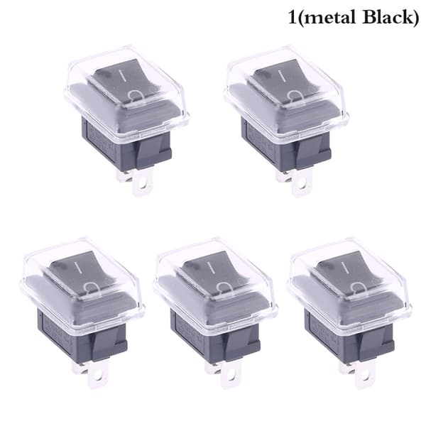 5 Stk Trykknapp Minibryter 2Pin On/Off Vippebryter med wat 1(metal Black)