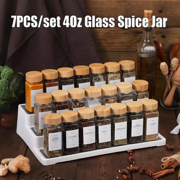 7PCS/set 4Oz Glas Kryddburk Kryddbehållare Med Bambu L 7PCS