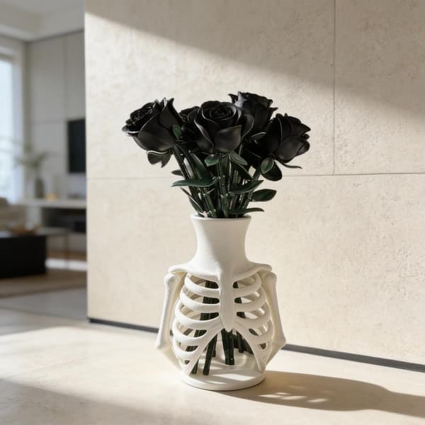 Vit 3D-printad skelettbröstkorgsvas Unik gotisk design för A
