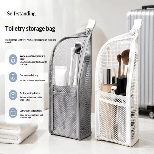Vattentät Självstående Necessär Stor Kapacitet Multi Mesh Pink