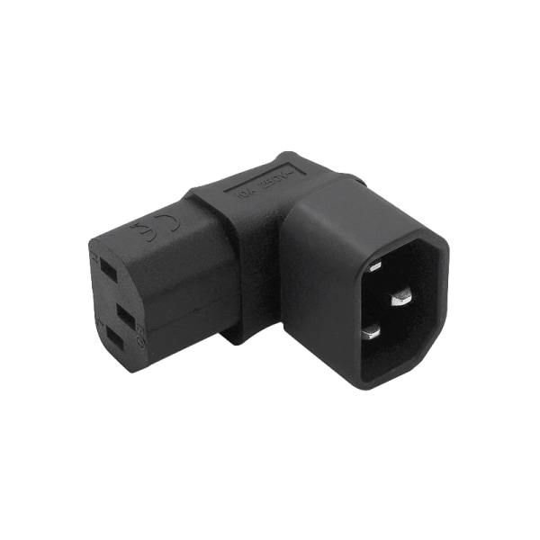 10 A 3-nastainen IEC-liitin alas YLÖS 90 kulmikas IEC 320 C14 uros - C1 A2