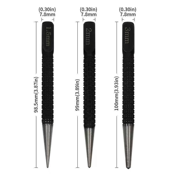Körnare i kolstål, halkfritt grepp 1,5 mm 2 mm 3 mm A1