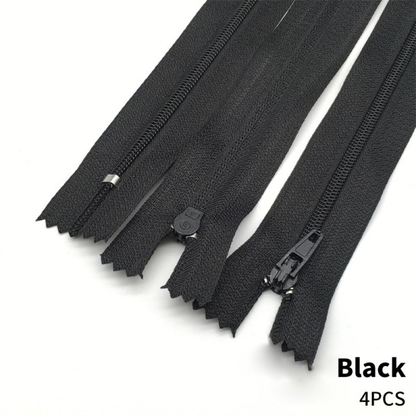 4 Stk Længde 20cm Closed End Colorful #3 Nylon Coil Zips Garme Black 4PCS