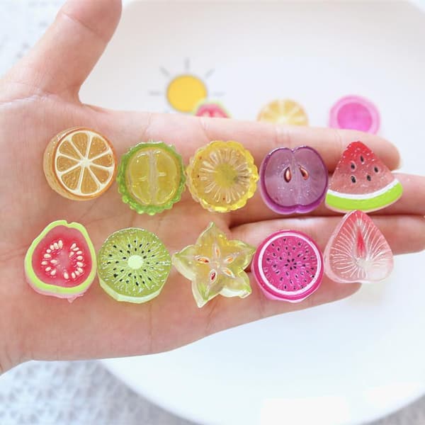 10 stk Mini Kawaii e Vannmelon Frukt Flat Bakside Cabochons Scrapb StyleF