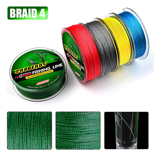 4 fletter 100m Dali Heste fiskeline gul/blå/rød/grå/grønn green 0.8/10LB