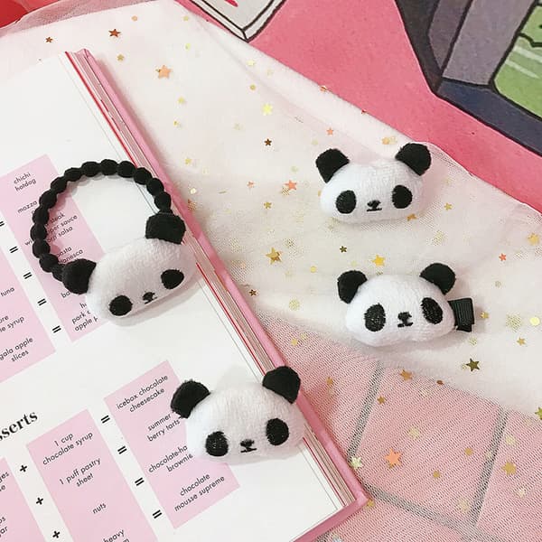 e Cartoon Plys Panda Hair Clip Elastisk Hårring Til Damer Gir A3