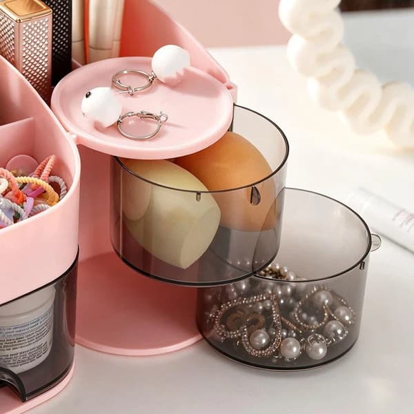 Makeup Organizer Med Gennemsigtig Skuffe Flere Rum F Beige