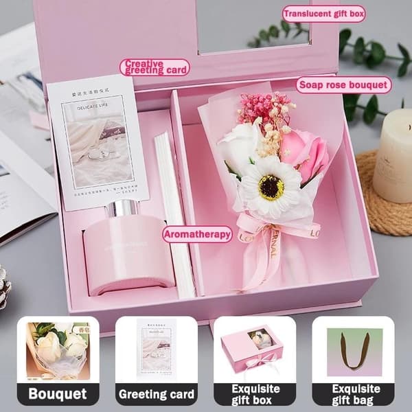 Bukett med rosor Tvålblomma Presentförpackning Alla hjärtans dag present eld 4
