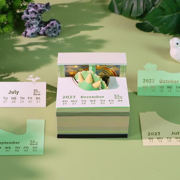 Tidsstykke Kalender 2027 Skrivebordskalender Med LED Lys 3D Riv-af A