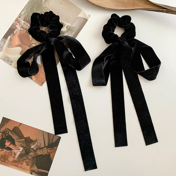 Fashion Black Velvet Bow hårbånd Scrunchie til kvinder pige E A