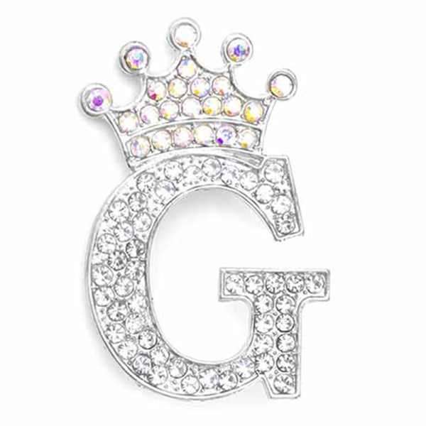Fashion Crown 26 begyndelsesbogstaver A til Z Crystal Rhinestone Broo Silver-G