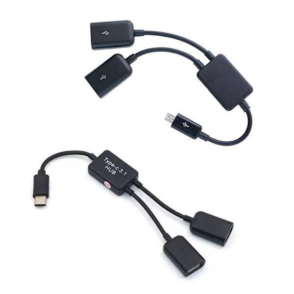 Micro USB/Type C til Dual Port HUB Cable Y Splitter for nettbrett P B