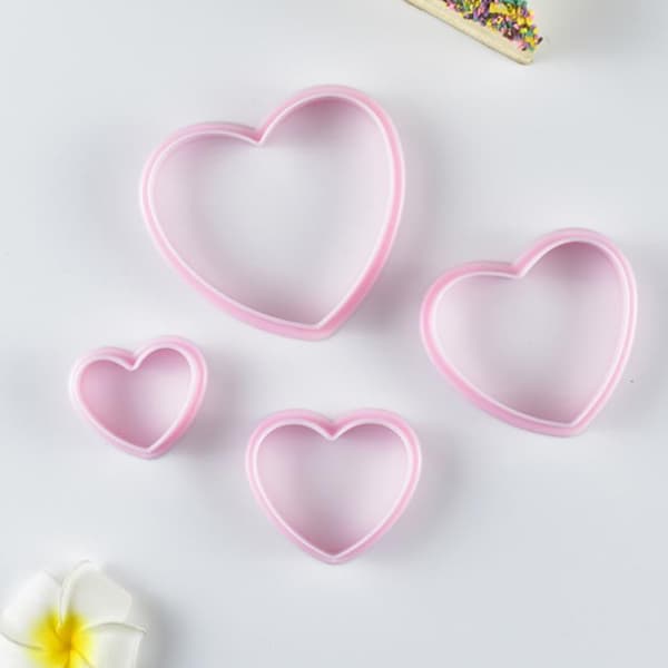 4 stk. Hjerteformet Plastik Kageform Cookie ter Biscuit Stempel Su