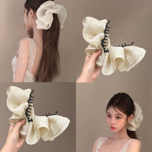 Bløde plisserede chiffonblomst bananhårklemmer skridsikre elegante A1