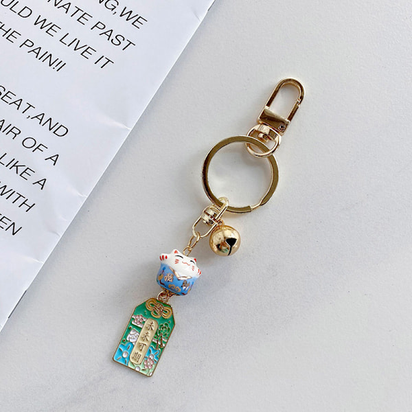 e Fortune Lucky Cat nøkkelring med Bell Keramikk nøkkelring Bil B A4