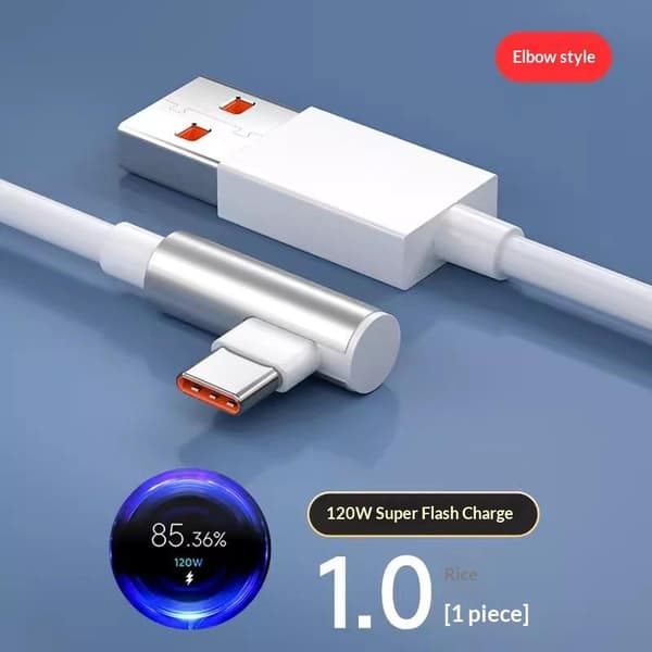120W 6A USB Typ C Snabbladdningskabel 90 Graders Armbåge För Telefon WT2