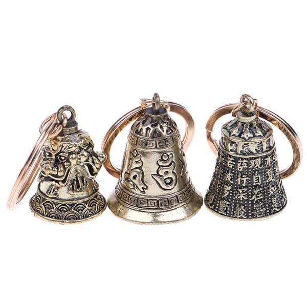 Brass Bell Pendant Six-character Heart Sutra Three Lions Keycha 2#