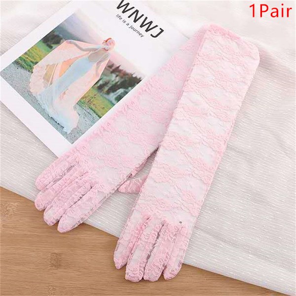 1 Par Kvinnor Långa Spetshandskar Lady Fishnet Mitten Sun Glove Dres Pink