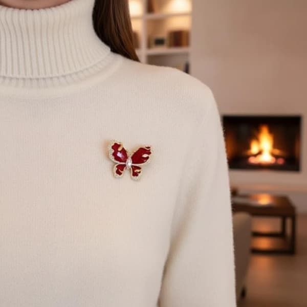 Mode Temperament Rhinestone Røde Sommerfuglebrocher Til Kvinder 1pc