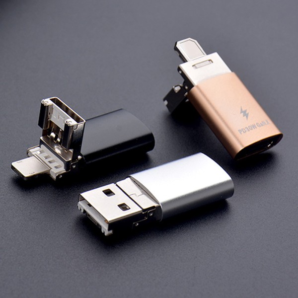 3 I 1 OTG Adapter 30W USB C til IOS Hurtig opladning af dataoverførsel Gold