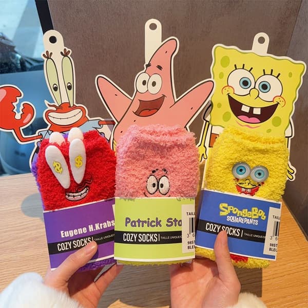 Vinter e tegneserie Svampebob Store Stjerne Korallfleece Sokker Kvinner A2