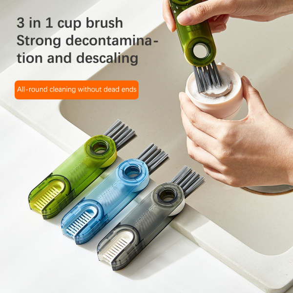 3 in 1 Mini Cup Gap Brush 360° pyöritettävät pullot puhdistusharja Gray