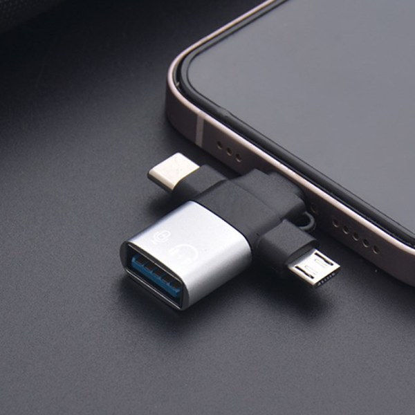 3-i-1 OTG Adapter USB3.0 Til IOS Converter Type-C Micro USB Fla Silver