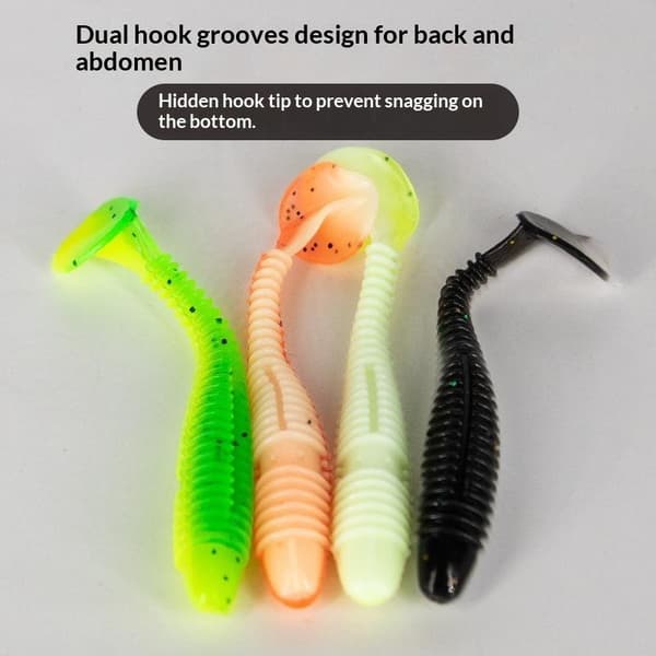 10 stk. elastiske myke plastsluker med padlehale for fiske L 5CM