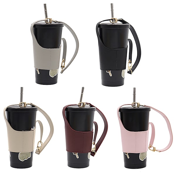 Læder Cup Cover Pouch Bærbar vandflaske ærmetaske Læder Beige