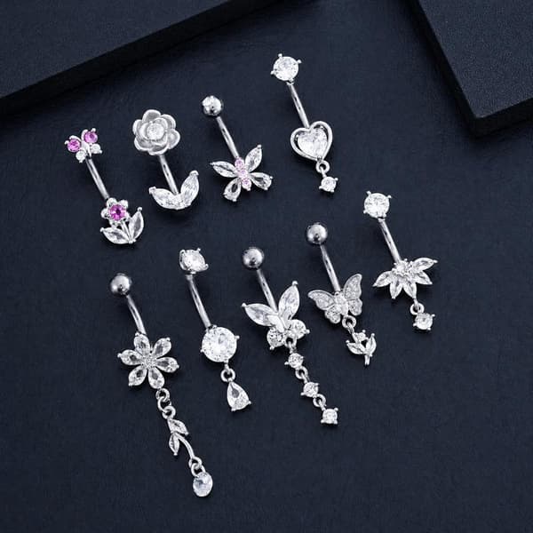 1 stk. rustfrit stål Zircon navlepiercing sommerfugl blomst A10