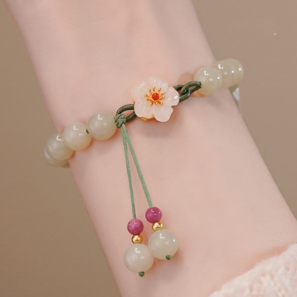 Jade runda pärlor Small Peach Blossom Stickat Armband Flower Be 1pcs