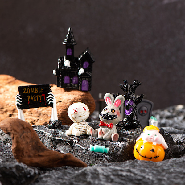 Mikro landskap Halloween dekorasjon tilbehør gresskar harpiks A8
