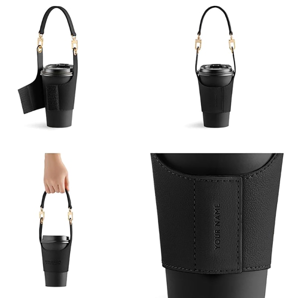 Läder Cup Cover Pouch Bärbar vattenflaska ärmväska Läder Black