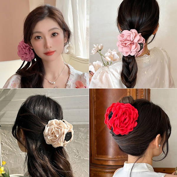French Rose Hair Claw Clips Dame Søt Hårklemme Hårnålshår Red