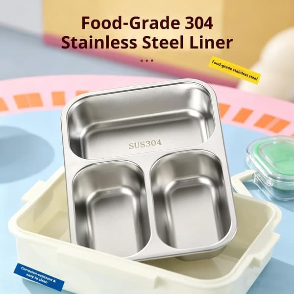 3-rums madkasse 304 rustfrit stål lækagesikker bærbar E