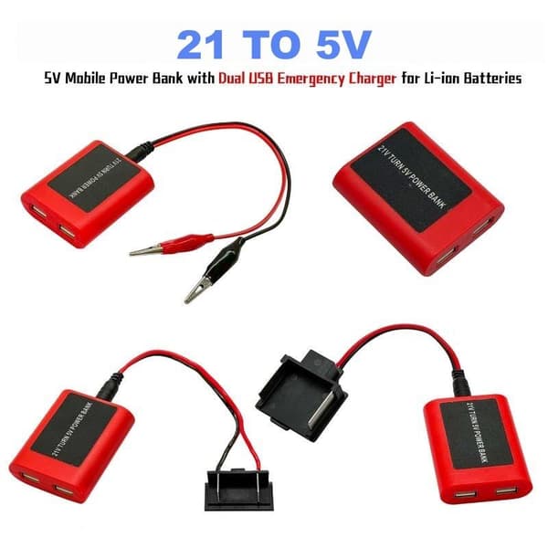 1 stk 21V til 5V mobil powerbank dobbelt USB nødlader til A3