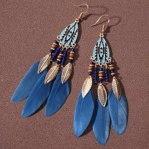 Summer Bohemian Long Feather Dangle korvakorut naisille Beach Ta navy blue