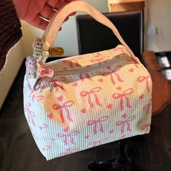 Sminkväska för damer med rosett, broderad rosett, resecos 1PCS