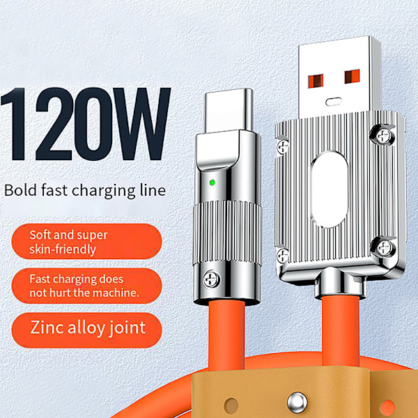 120W hurtiglading flytende silikonkabel Type-C lader Lysende Micro USB 1M