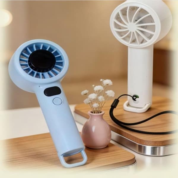 Bærbar Håndholdt Ventilator Med Digitalt Display USB Genopladelig Min White