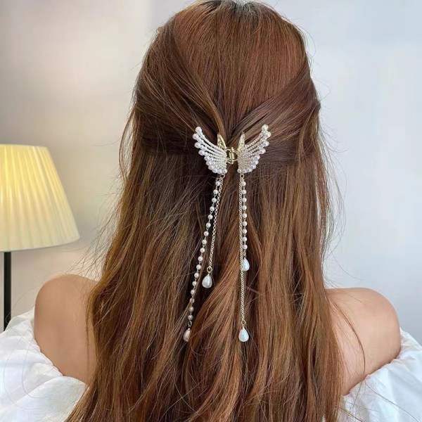 Tassel Butterfly Pearl Hair Clip Women Hair Claw Hairpin