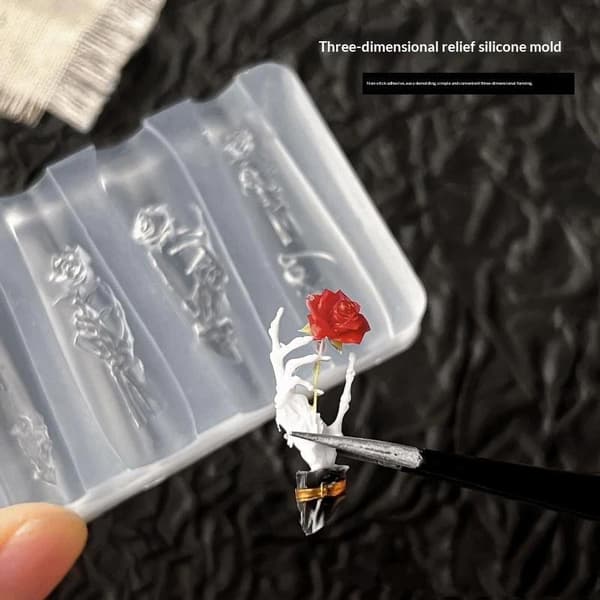 Rosblomma Skalle Silikon Nagelkonstformar DIY Skeletthand Nagel A2