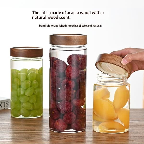 Kaffebönor Förseglad Tank Transparent Glasbehållare Med Trä A2